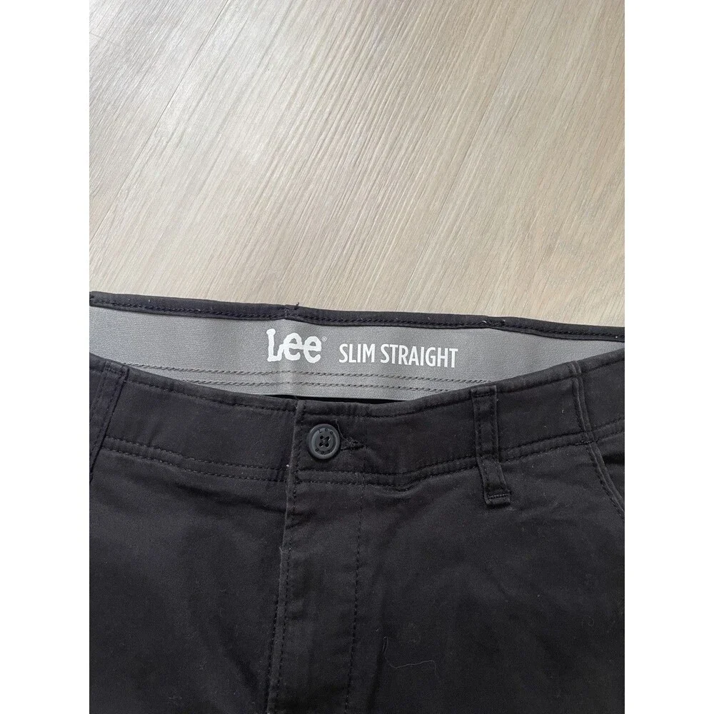 Lee Men Black Slim Straight Chino Pants Twill Cotton Stretch Pockets 34 Dadcore